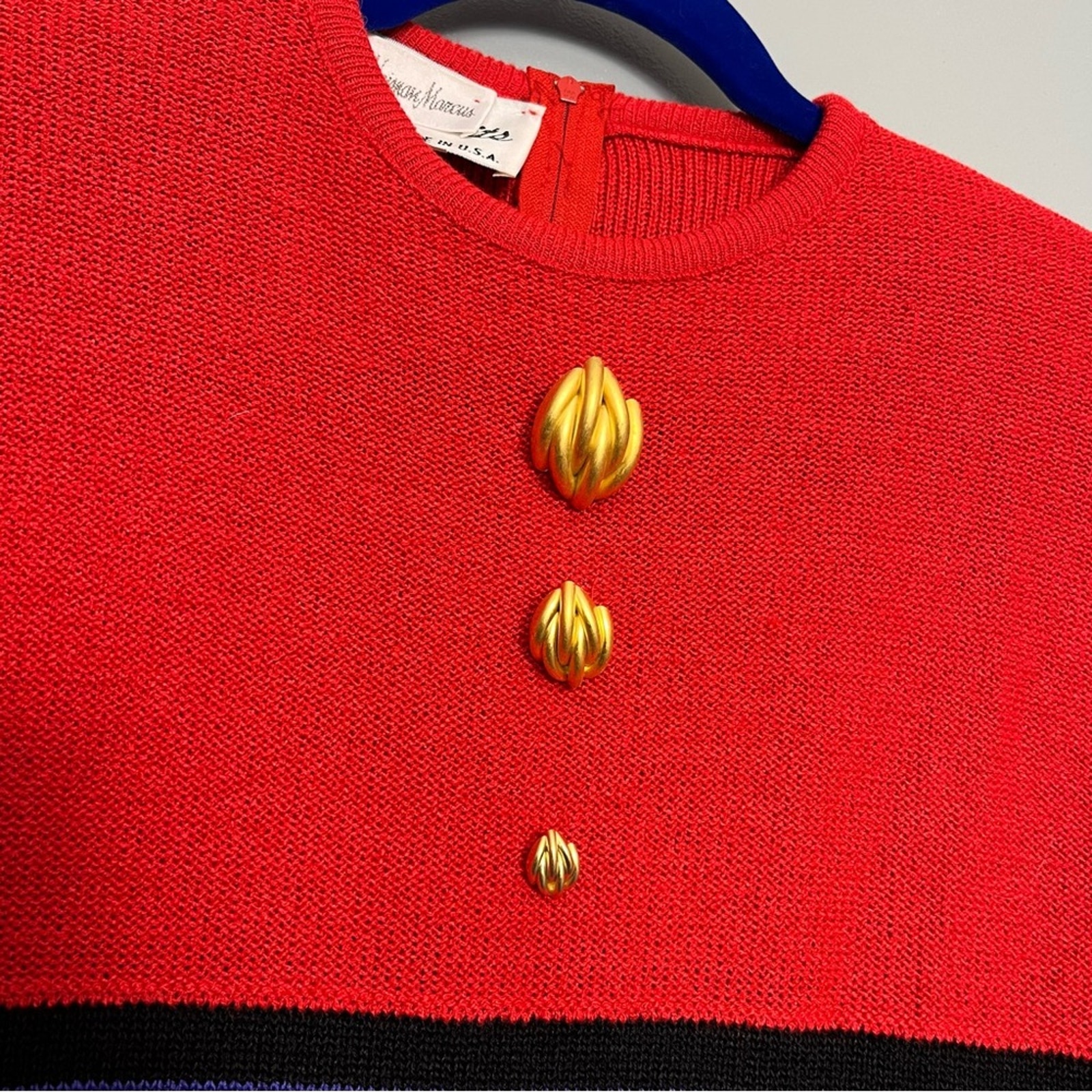 Vintage 90s Neiman Marcus Color Block Chunky Knit Sweater Dress Women's Size 12 — image 4 of 8